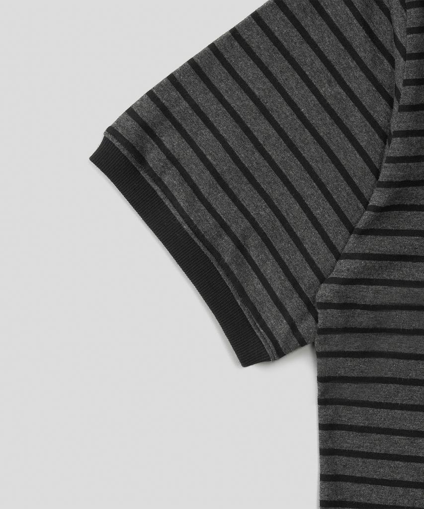 EXCONTAINER [Crop] Ribbed Stripe Half Ringer T-Shirt (Charcoal Grey)
