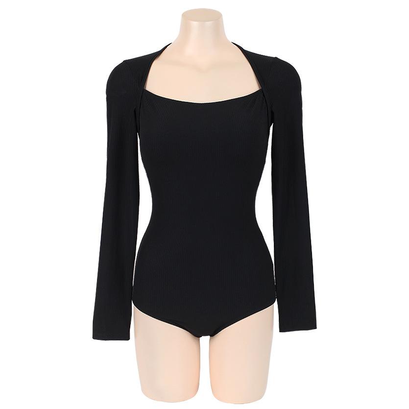 American Retro New Long-sleeved One-piece Swimsuit Spice Girl Slim and Thin Pure Desire Wind Vacation Snorkeling Swimsuit Hot Spring