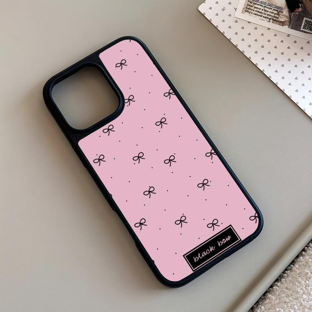 Cute Black Bow Glass Phone Case Suitable for iPhone 17 16 15 14 13 12 11 Pro/Max/Plus Anti Drop and Shockproof Back Cover