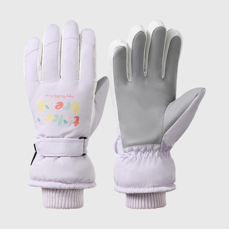 Fashion Women Winter Touchscreen Waterproof PU Palm Non-Slip Outdoor Snow Sports Ski Gloves