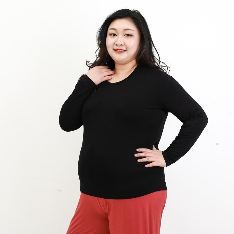 Große Größe 6XL Modal-T-Shirt mit langen Ärmeln, Damen-Herbst-T-Shirt mit Bodenbildung, O-Ausschnitt, lockere T-Shirts, einfarbig, Basic-T-Shirts, max. für 140 kg