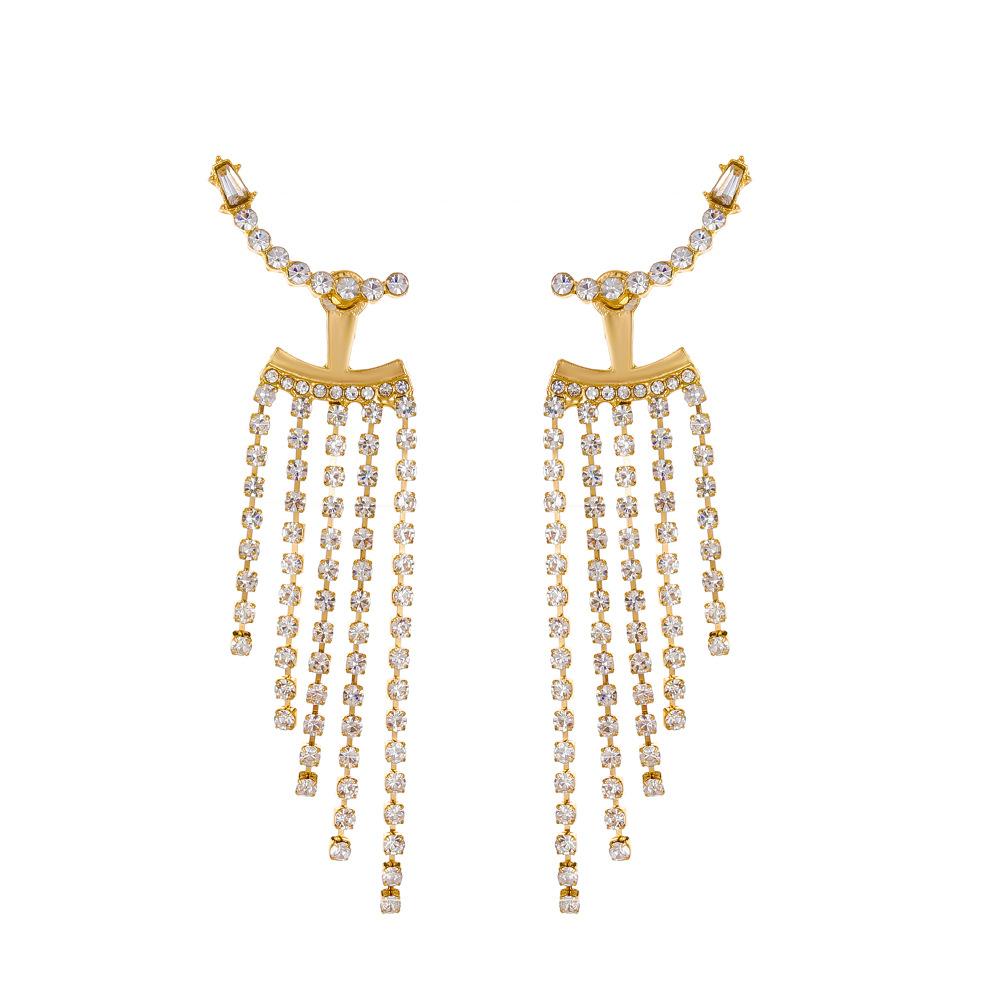 High Quality Light Luxury Full Diamond Exaggerated Chain Fringed Earrings Femininity Love Rhinestone Earrings Internet Celebrity Earrings Wholesale