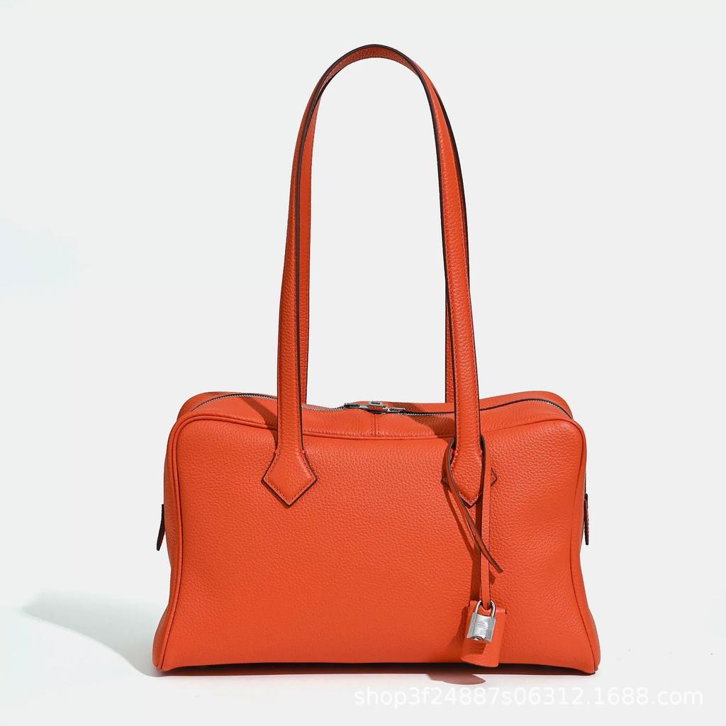 First Layer Cowhide Victoria Bowling Pillow Bag Genuine Leather Portable Tote Bag Fashionable High-end Shoulder Messenger Bag