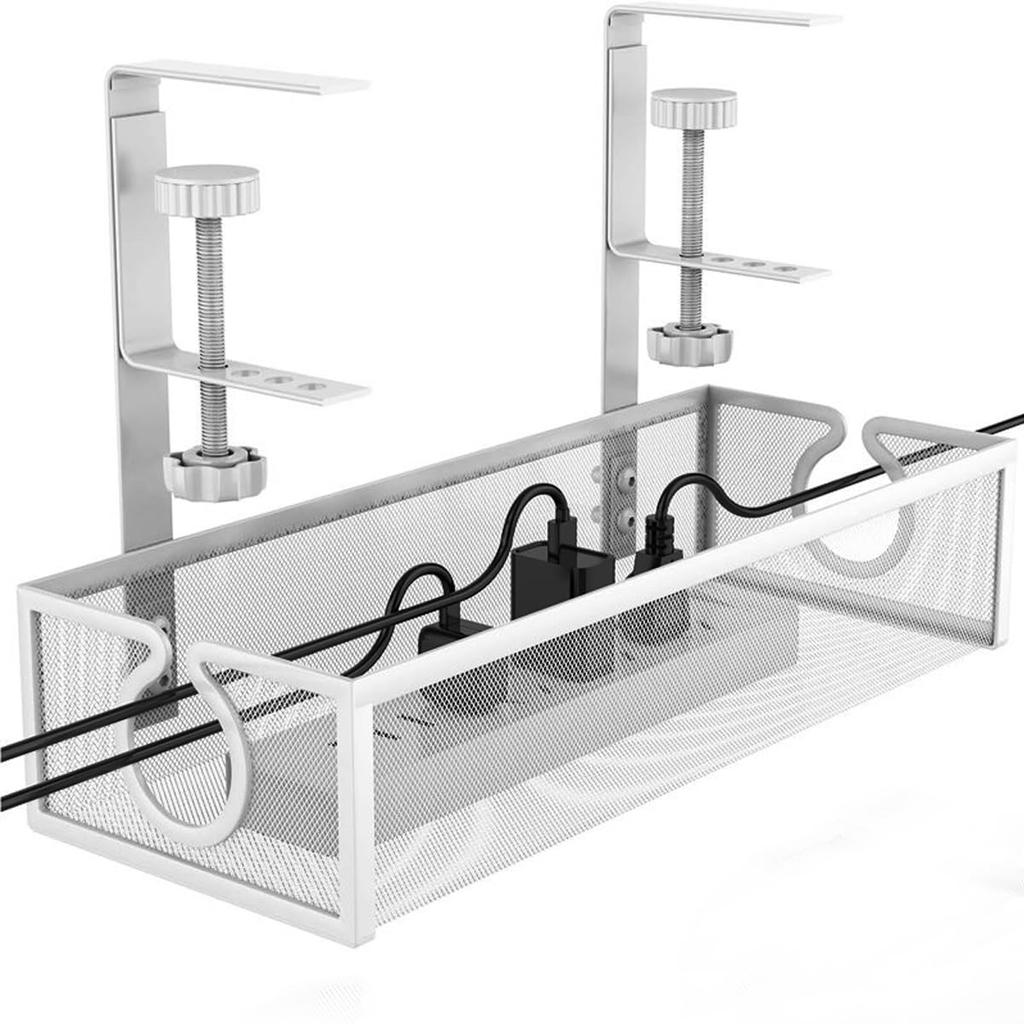 Clamp-type Under-Desk Storage Rack, Desk Side Pocket, Desk Organizer, Cable Management Tray with Metal Arms, No Drilling Required, Hidden Cables,