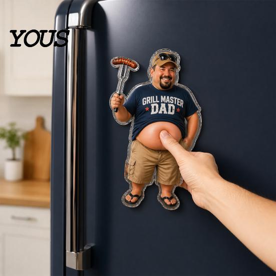 Stress Relief Fridge Magnet Daddy with Soft Tummy, Squeeze Dads Cabinet Belly Refrigerator Magnet, Photo Holder for Kitchen Decor