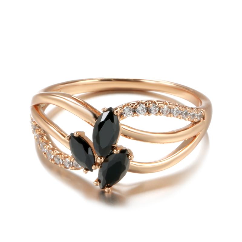 Anelli con fiore in cristallo di zircone nero Kinel per donna