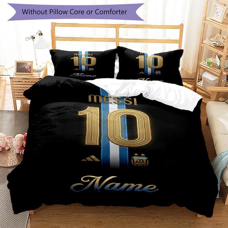 Messi Argentina Jersey Personalized Name Bedding Set,Soft Bed Linen for Bedroom Home Decoration,Perfect Gift for Football Fans,Breathable Duvet Cover 