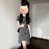 Classic French Style Grey Knit Short Sleeve Dress For Business Casual Women