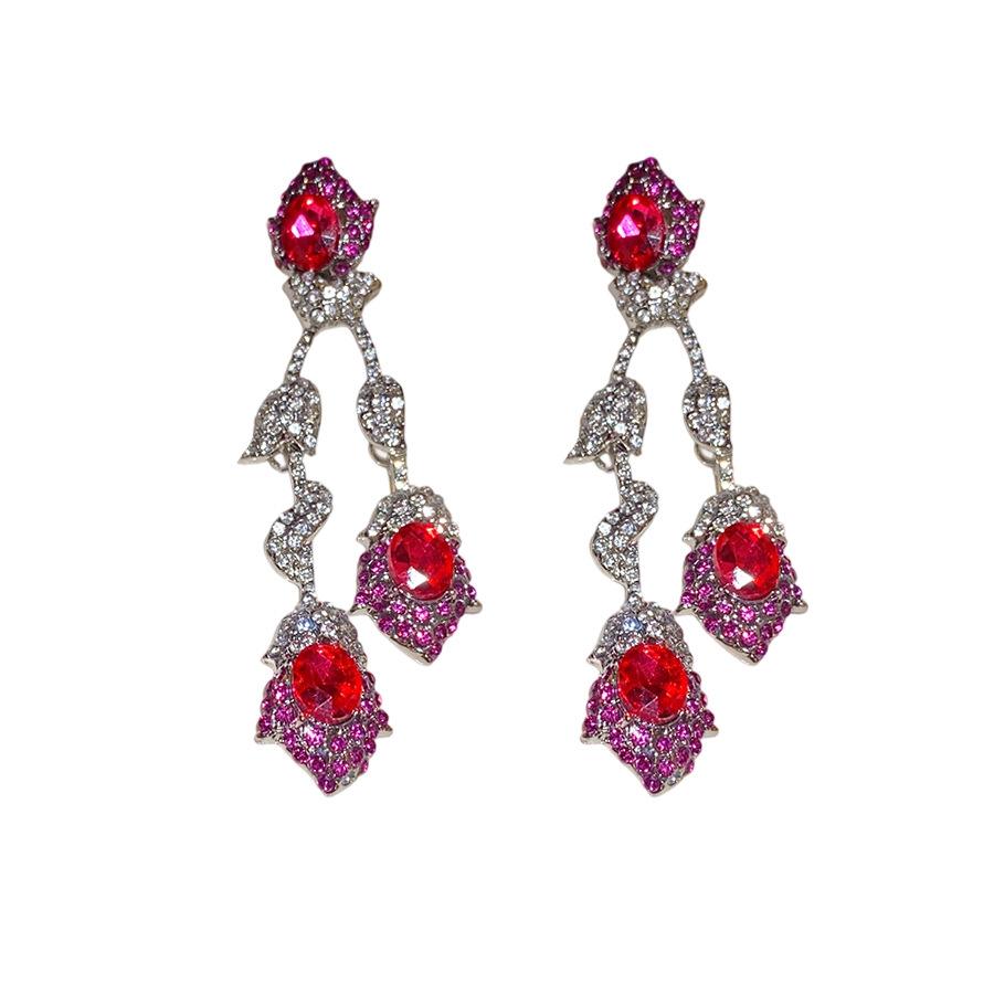 Silver needle flash diamond-encrusted flower fringed earrings light luxury high-end earrings heavy industry earrings design sense niche