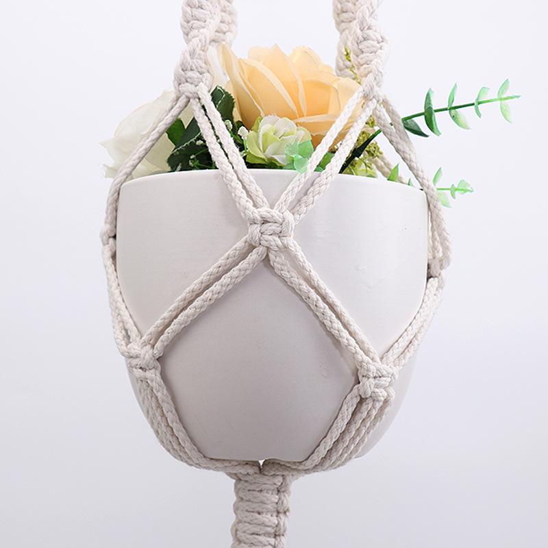 Gardening Green Plant Hanging Basket Cotton Rope Hanger Flower Pot Handmade Macrame Pot Pocket Wall Boho Courtyard Home Decor