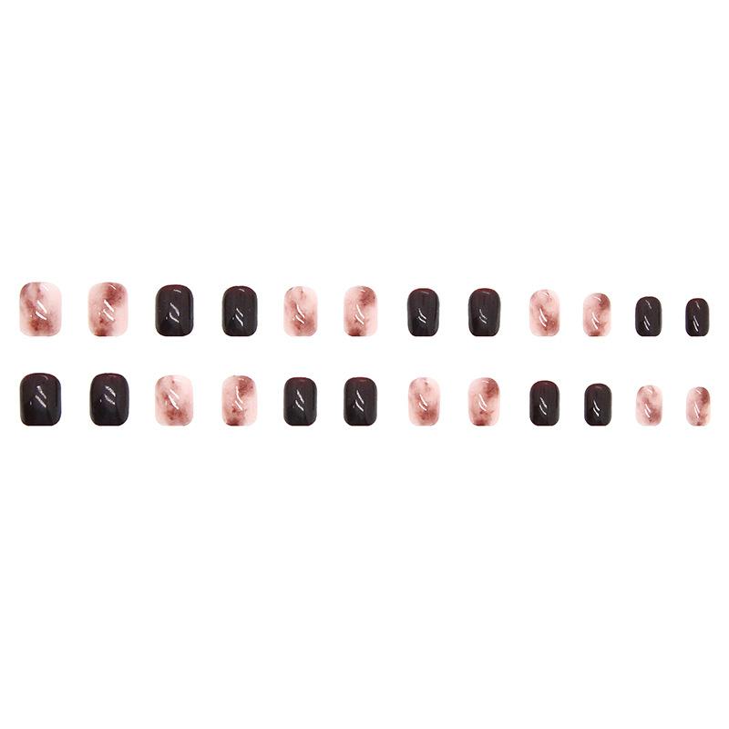 24 Pcs Autumn Hot Sale Wearing Nail Light Brown Smudged Cat Eye Amber Nail Art Piece Solid Color Retro Whitening Nail