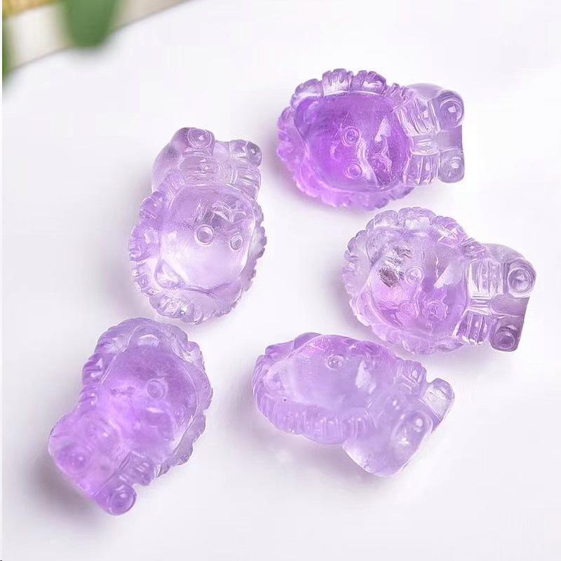 Amethyst Butterfly Flower Charm: Buddha, Nine-Tailed Fox, Cat, Rabbit, Crystal Bear Pendant