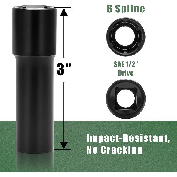 Small 6 Point Spline Lug Nut Socket, 1/2-Inch Drive Impact Square Tool – Easily Remove M12X1.5, M12X1.25, 1/2-20, M10X1.25, 3/8-20 Lug Bolts/Nuts |