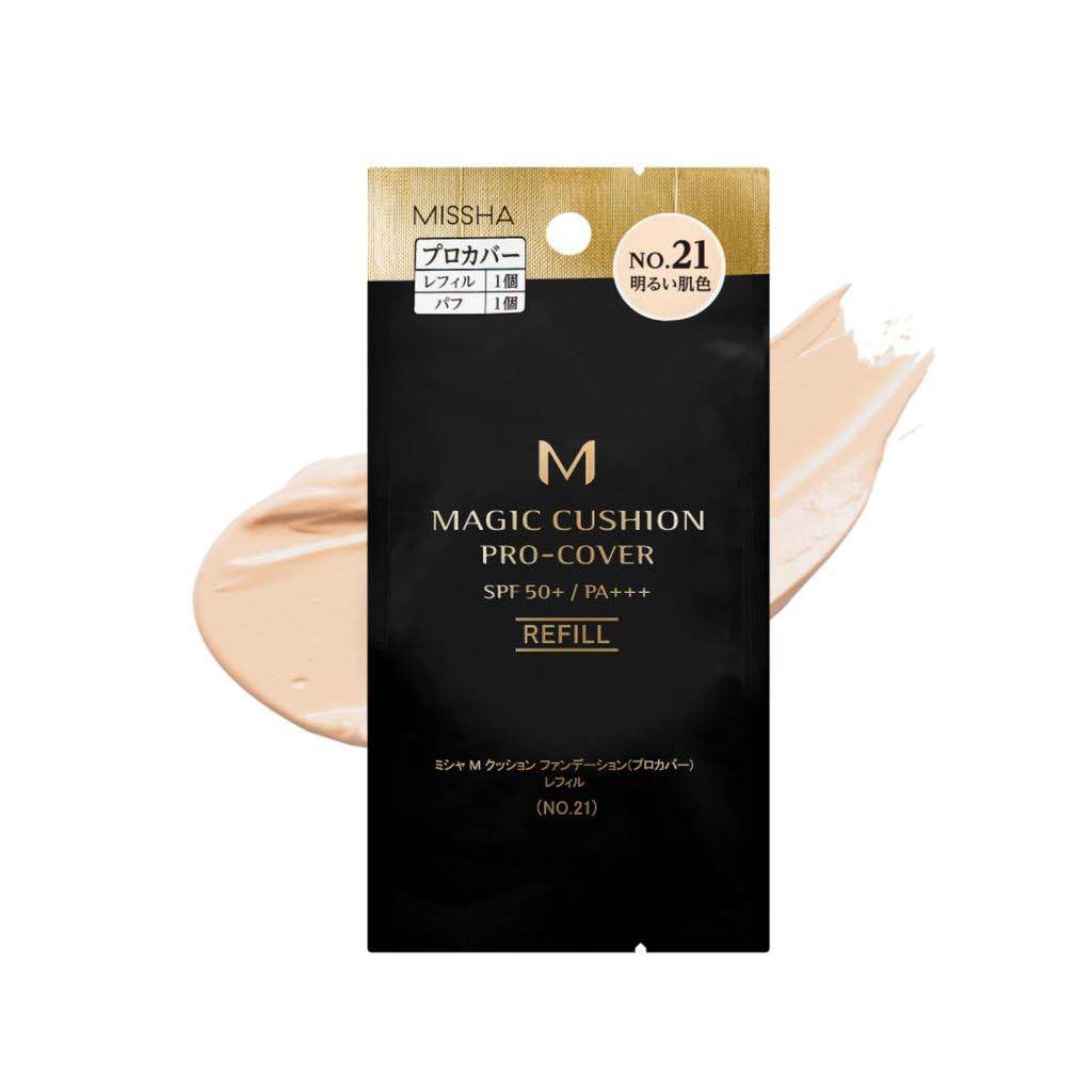 MISSHA M Cushion Foundation Pro Cover Tonalità Pelle Chiara N.21 15g     Compact Trucco Lunga Tenuta, Coprenza Totale