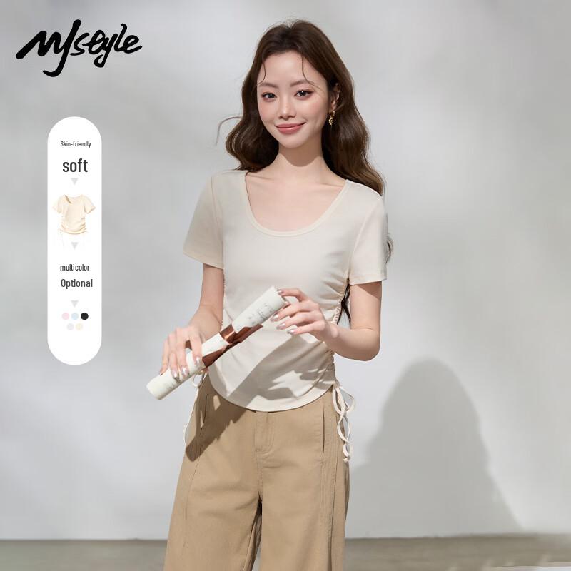 

MJ STYLE Women s U-Neck Drawstring Crop Top XL