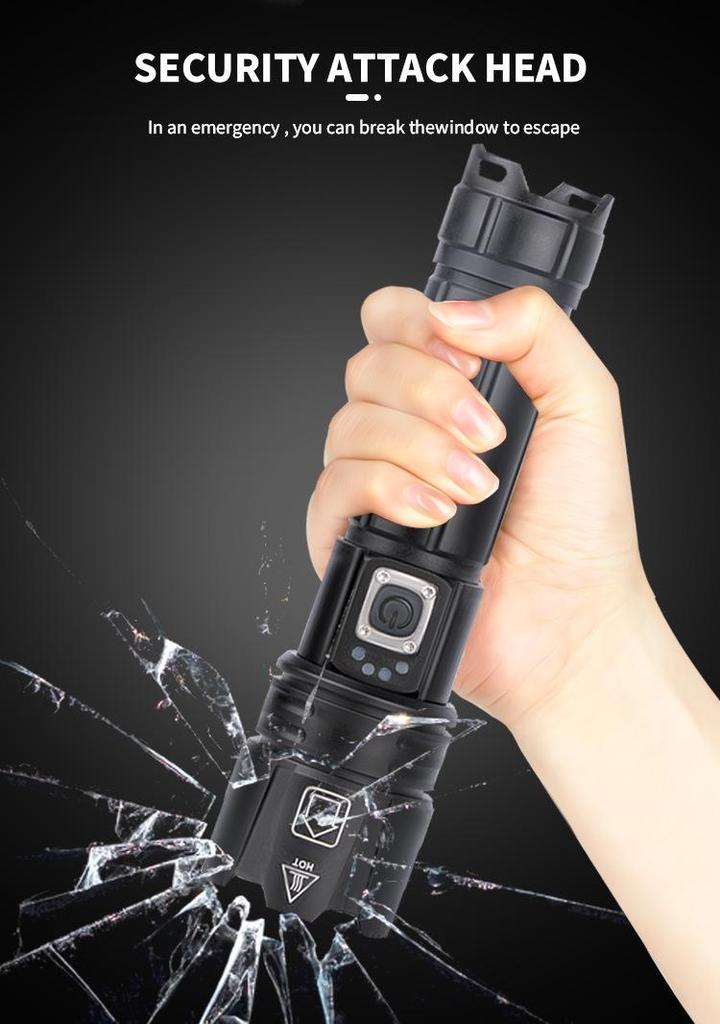 XHP70 High-Brightness LED Flashlight - Aluminum Alloy, Telescopic Zoom, Electric Display, Waterproof, Multifunctional Outdoor Handheld Light