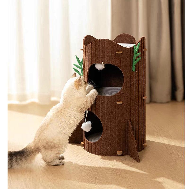 Multi-Layer Felt Cat Tree Bed: All-Season Enclosed Pet Nest with Tree Hole Design