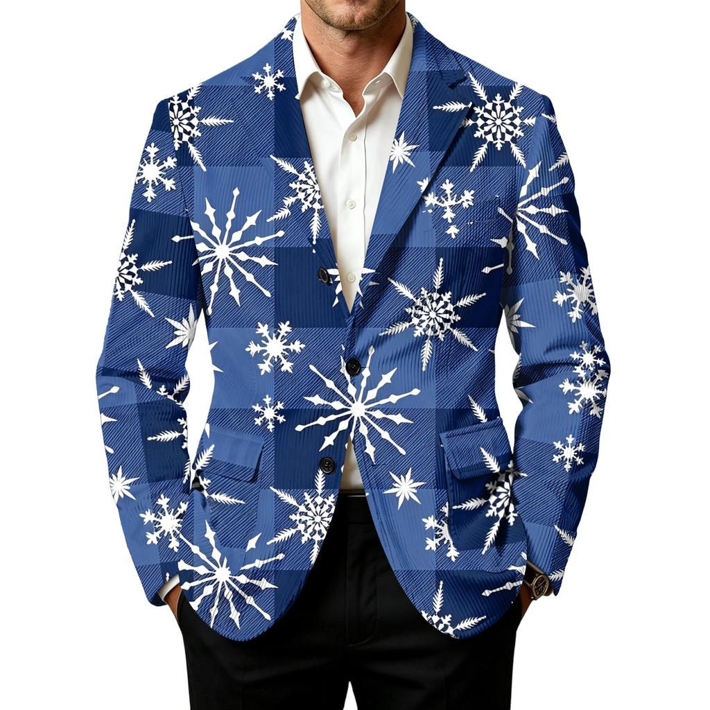 Men's Corduroy with Christmas Print Business Casual Suit Jacket for Holiday Party
