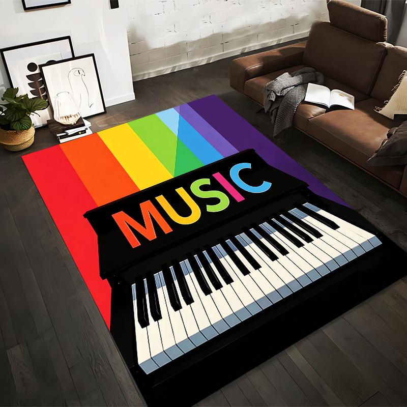 

Rainbow Piano Keyboard Carpet with MUSIC Text Design, Modern Decor Suitable for use as an anti-slip for living room bedroom sofas 40x60cm( 15x23in )
