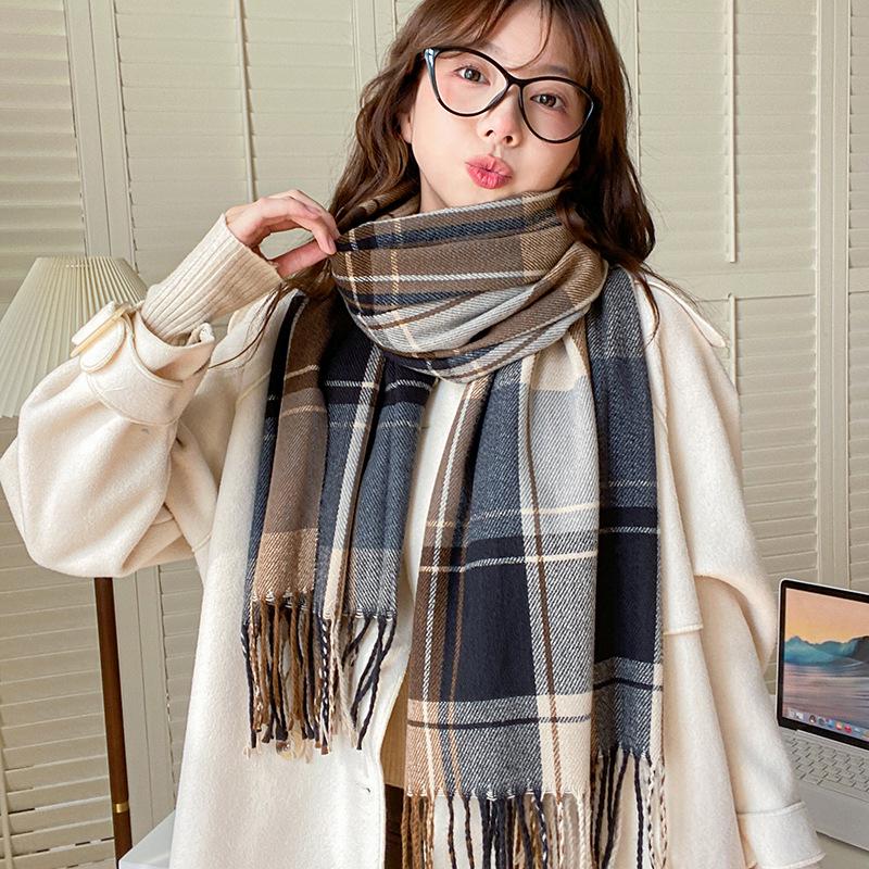 Sciarpa a Quadri Invernale da Donna, Stile Giapponese-Coreano Carino, Versatile Scaldacollo Caldo a Sciarpa