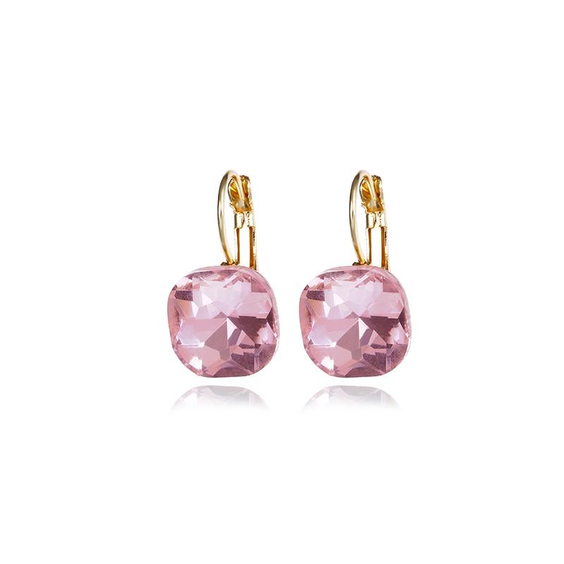 New Korean Crystal Dangle Earrings for Women Small Earrings Gold Buckle Square Pendants Drop Earrings Purple Pink Earings
