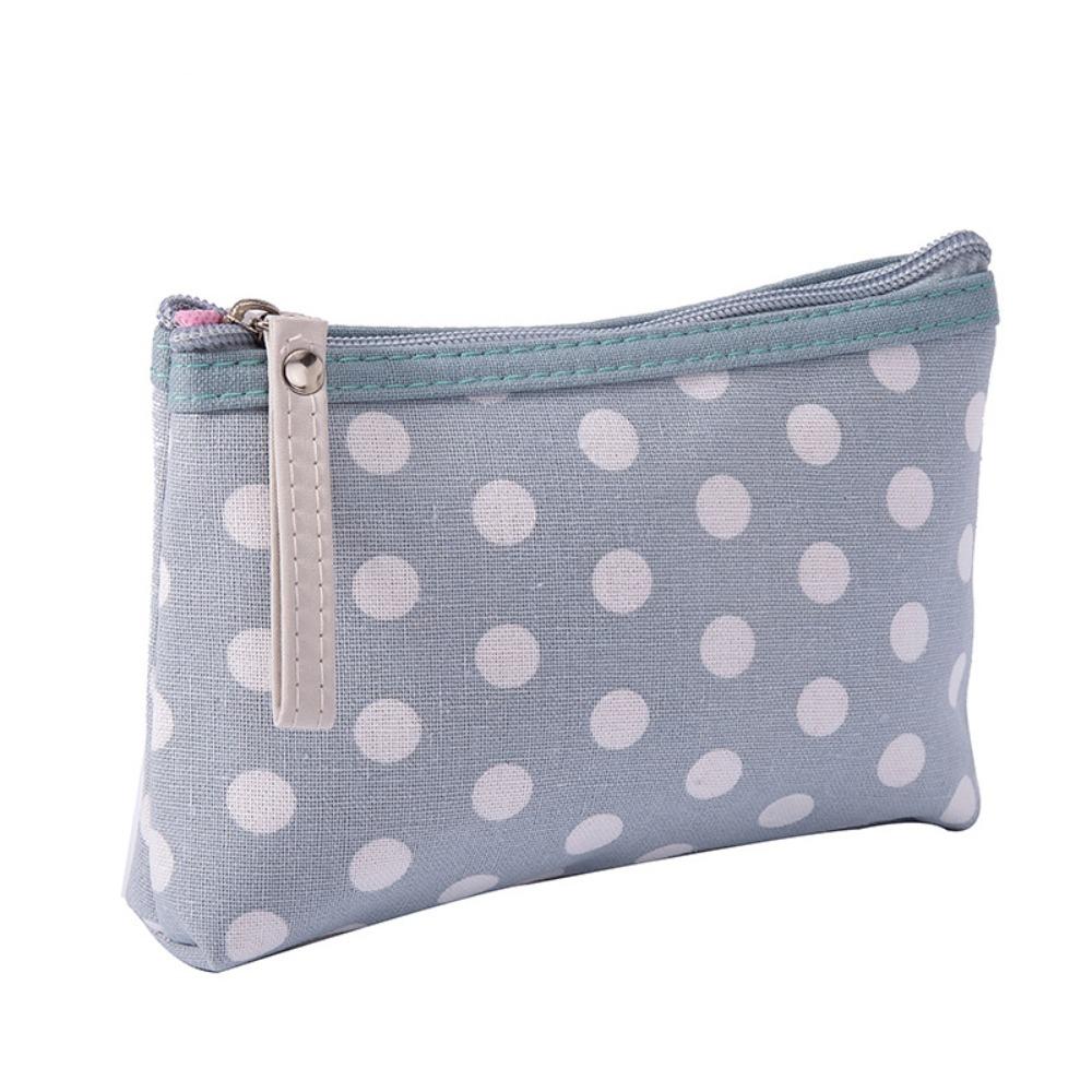 

Small Fresh Canvas Dot Makeup Bag Portable Simple Travel Storage Bag Skincare Storage Zipper Coin Purse Cosmetics Organization