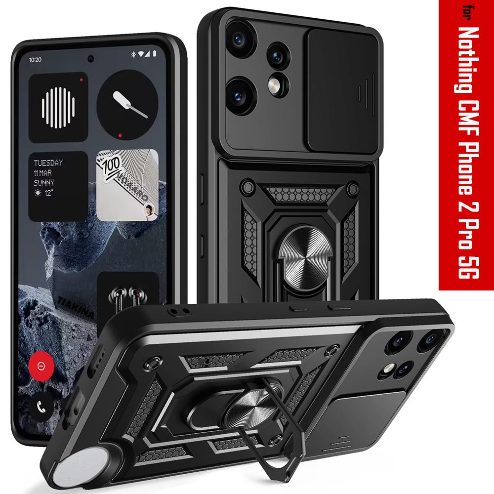 Slide Lens Armor Funda for Nothing CMF Phone 2 Pro 5G Case for Nothing CMF Phone 2 Pro 5G Case Magnetic Ring Stand Holder Cover