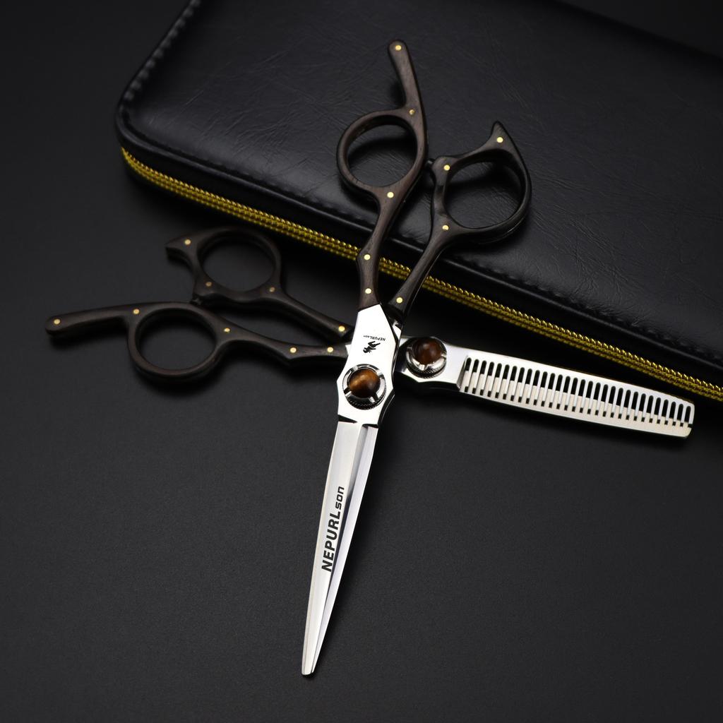 6.0 Inch Black Sandalwood Handle Nimpson Hair Scissors Haircut Flat Scissors Bangs Scissors Thin Scissors Vg10