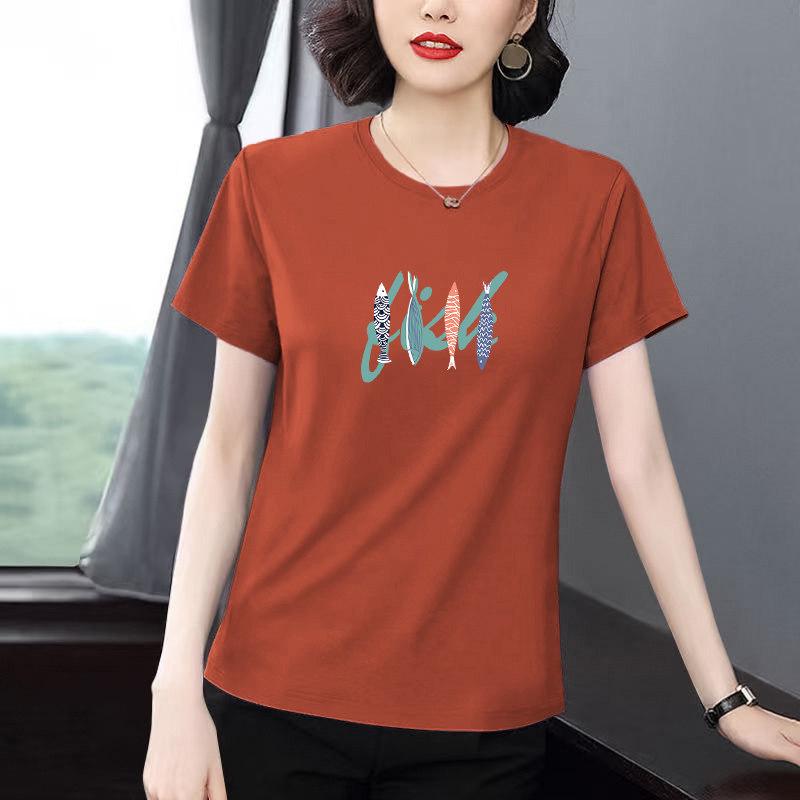 Women's Plus Size Short-Sleeve T-Shirt - Elegant, Loose Fit, Belly Covering, Summer Style for Middle-Aged Moms