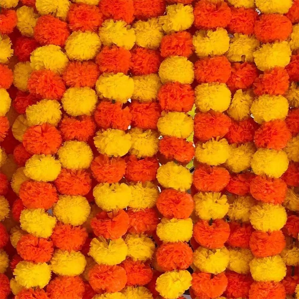 Runtowo 5 Stück 150 cm Künstliche Ringelblumen Girlande Künstliche Blumen für Diwali Allerseelen Halloween Hochzeitsfeier Dekoration