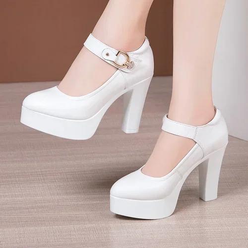9cm 11cm Small Size 32-43 Elegant Shallow Soft Leather Shoes Platform Pumps 2025 Spring Block High Heels Shoes Dress Party Model