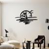 15.75" Sunset Sailboat Seagull Iron Wall Art, Coastal Ocean Decor for Indoor Outdoor Living Room Patio