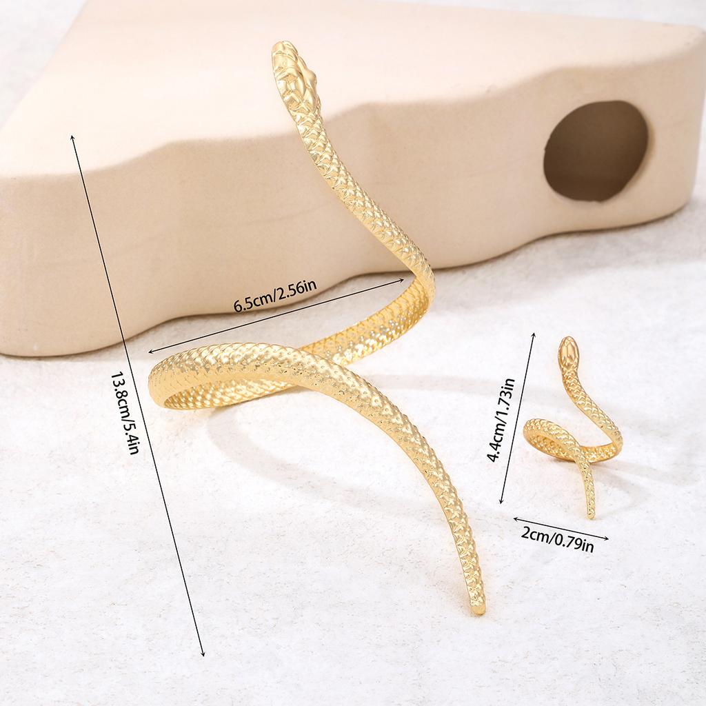 European and American Exaggerated High-end Bracelet Golden Yellow Serpentine Opening Adjustable Bracelet Ring Set