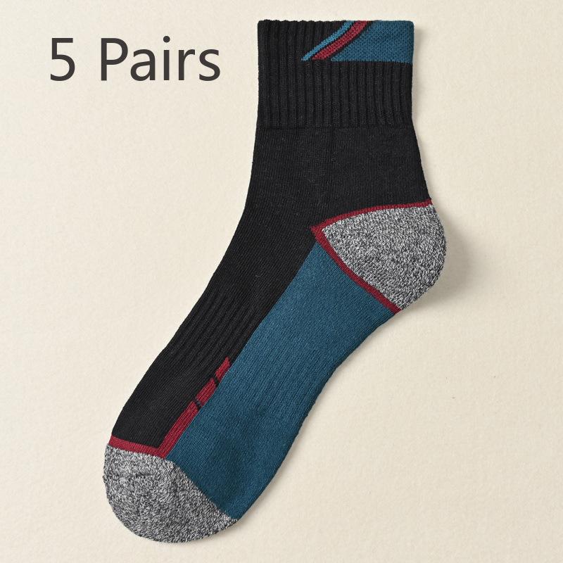 5 Pairs of Men's Autumn and Winter Match Color Thick Towel Bottom Sports Sweat Absorption Deodorizing Stockings