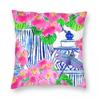 Dragonfly Chinoiserie Jars Pink Pansy Square Pillowcase Polyester Linen Velvet Creative Zip Decor Sofa Seater Cushion Cover