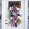 American Independence Day Simulation Wreath Door Hanging Holiday Window Decoration Bow Knot Rattan Circle Pendant