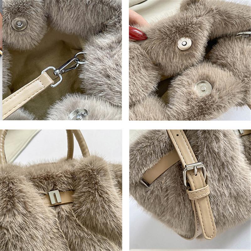 Chic Plush Women's Tote Bag, Imitati Mink Fur Women Handbag, Vegetable Basket Bag, Pleated Bag, Stylish Shoulder Crossbody Bag