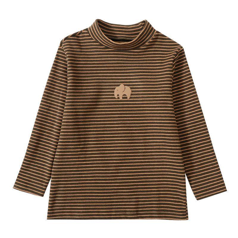 Half-Turtleneck Base Layer Shirt for Autumn and Winter, Casual Long-Sleeve Top for Boys and Girls, Striped Thermal Clothing for Older Children