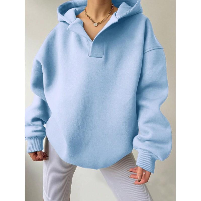 Womens Oversized Hooded Sweatshirt Long Sleeve Solid Color Casual Streetwear Top Fall Winter 2025