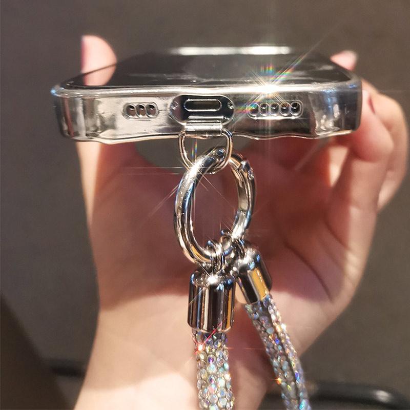 Full Crystal Diamond Phone Lanyard Light Luxury Style Short Chain Handheld Hanging Wrist Flash Diamond With Metal Clip Universal