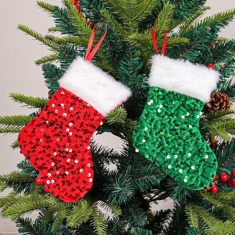 Sequin Christmas Socks Xmas Tree Hanging Ornaments Christmas Decorations Xmas Candy Gift Bag Navidad 2025 Party Home Decor