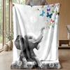 Elephant In Van Gogh Style Night Theme Blanket Lightweight Warm Flannel Blanket Decorative Throw Blanket for Home Decoration