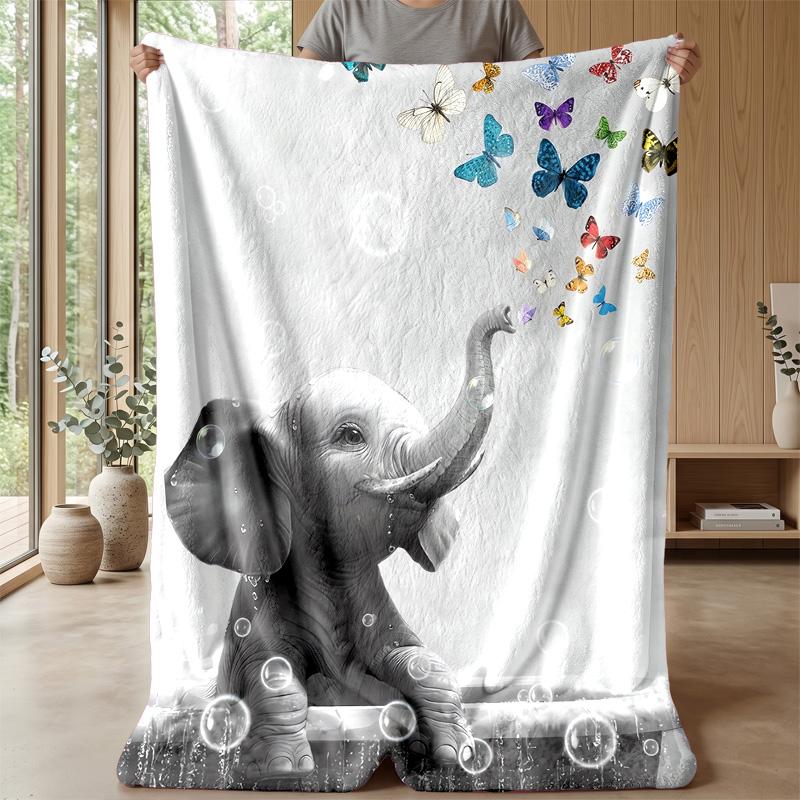 Elephant In Van Gogh Style Night Theme Blanket Lightweight Warm Flannel Blanket Decorative Throw Blanket for Home Decoration