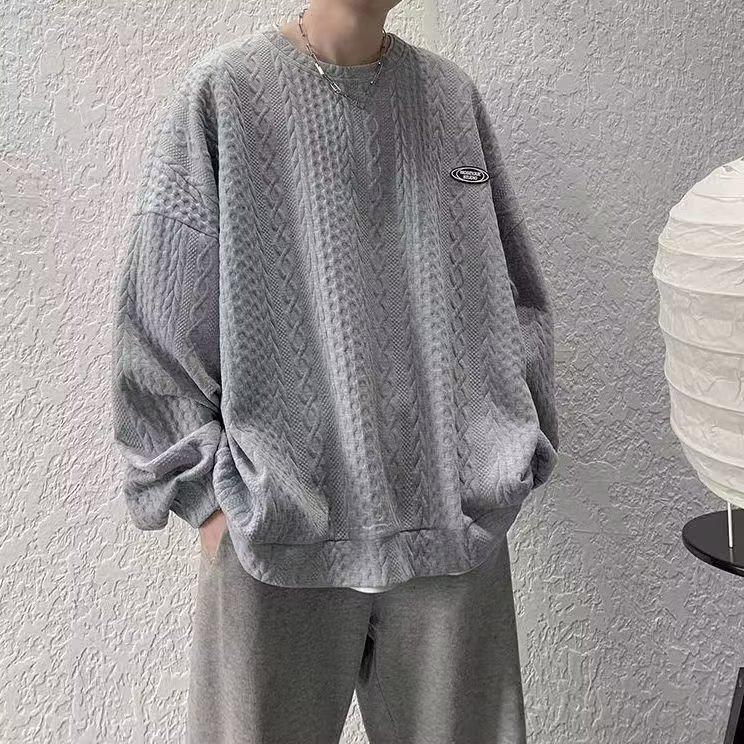 

Мужская трикотажная толстовка в стиле Гонконга Chic - модный свободный крой с круглым вырезом на весну и осень 3XL серый