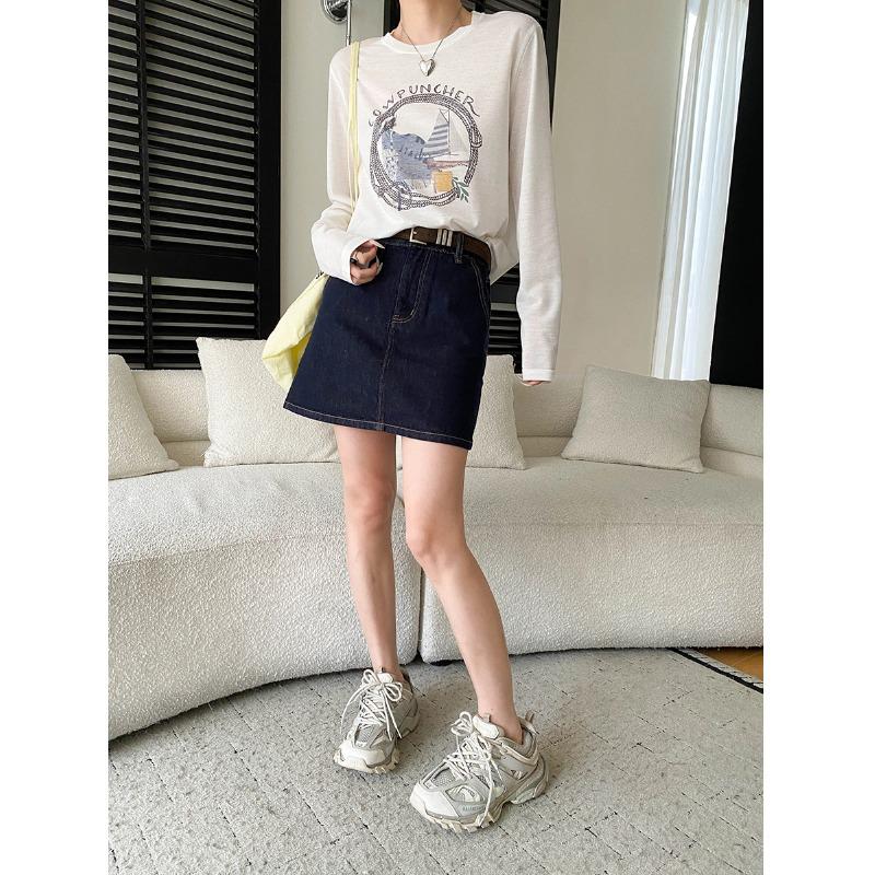 Sinan Early Spring Sailboat Print Round Neck Slimming T-shirt SN8522 One Size белый