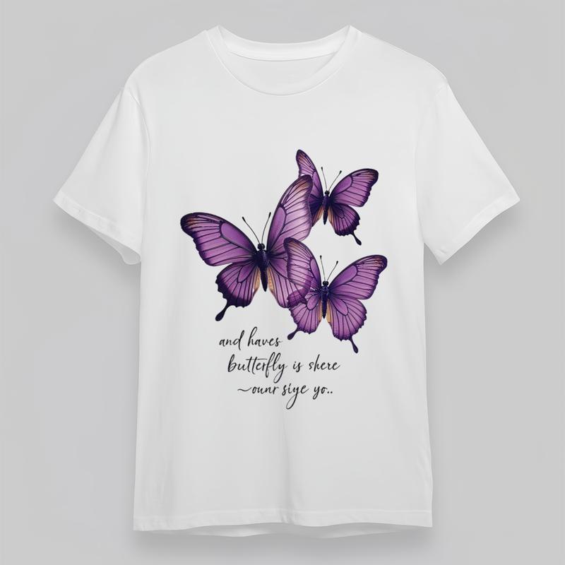 

Women s Plus Size Soft Classic T-Shirt Purple Gradient Butterfly 100% Cotton Tee S