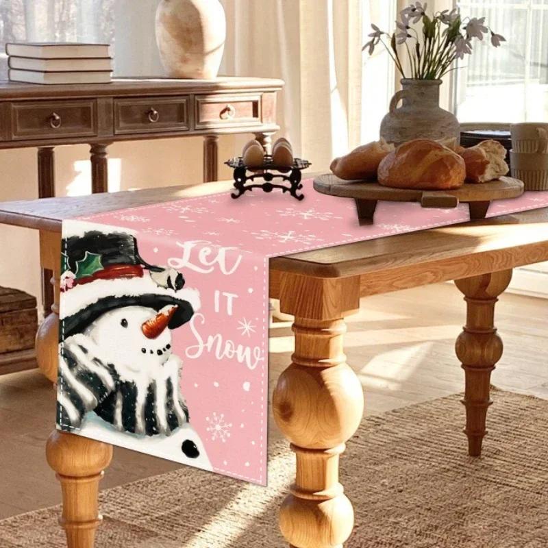 

Простые рождественские льняные дорожки для стола, розовые дорожки для стола, украшение обеденного стола, украшение для домашнего праздника, праздничное украшение 33x120cm