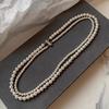 Shijia Zhenduo hemp silver gray double-layer pearl long sweater necklace premium stacked collarbone neck chain