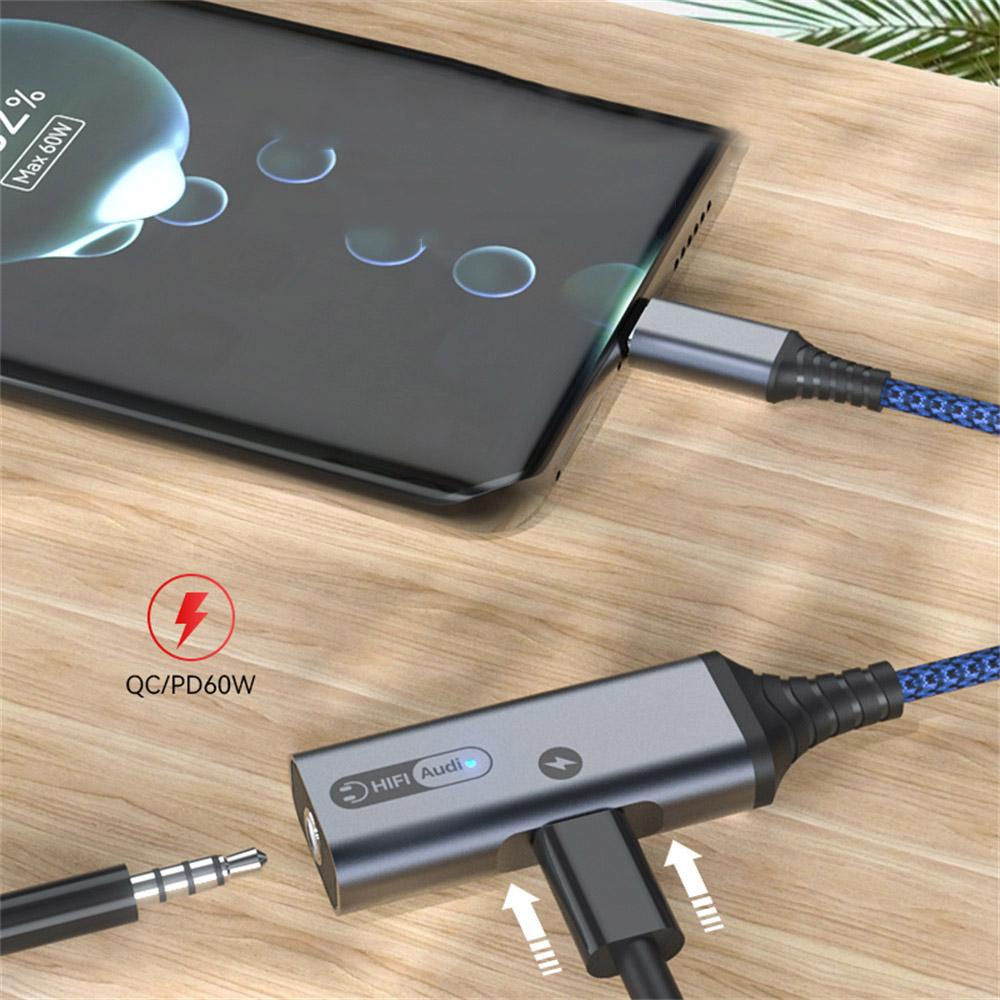 2-in-1 Adapter USB Type C to AUX 3.5mm Headphone And Charger For Samsung Huawei