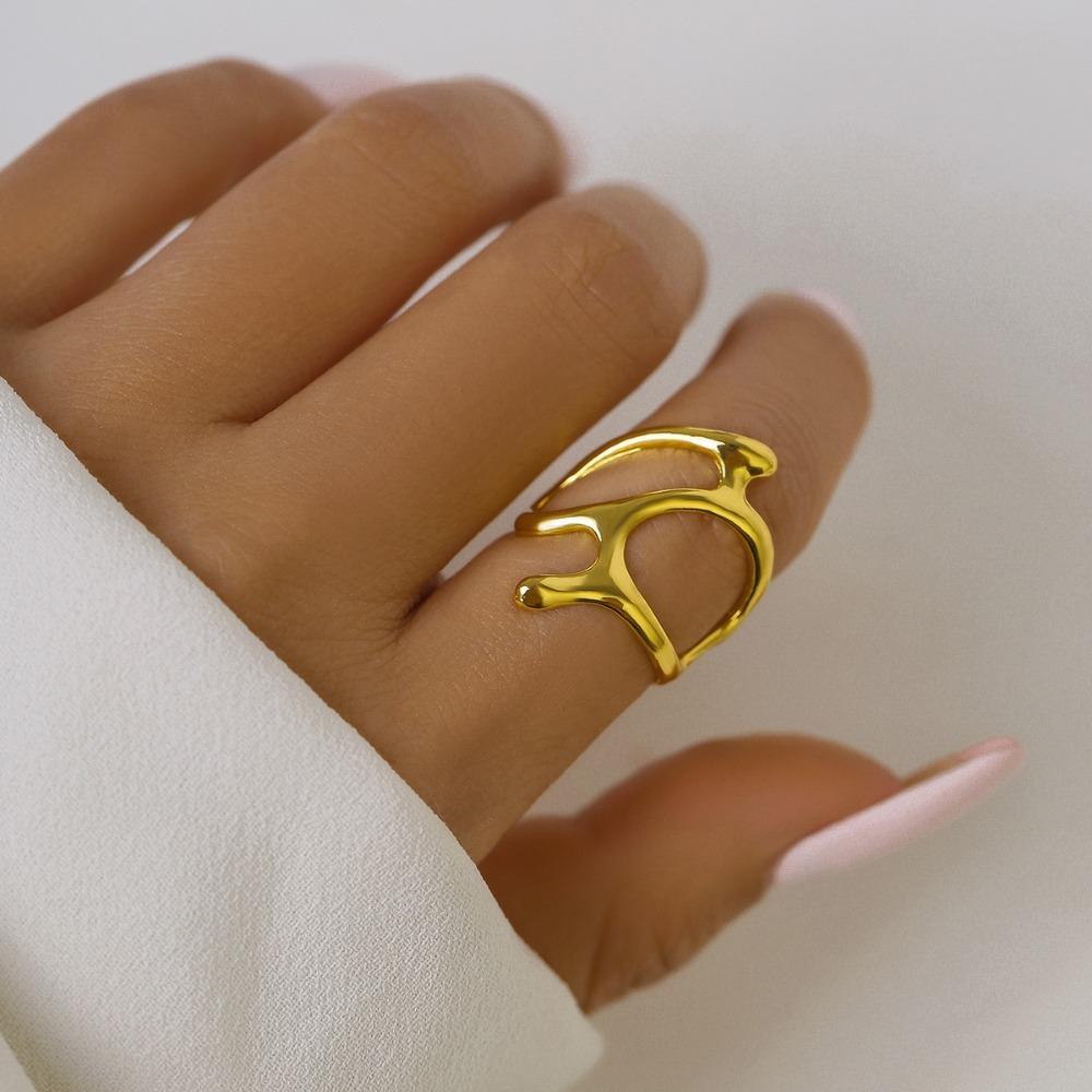 Fashion European And American Personality Irregular Geometric Hollow Out Ring Hip Hop Metal Texture Opening Adjustable Ring